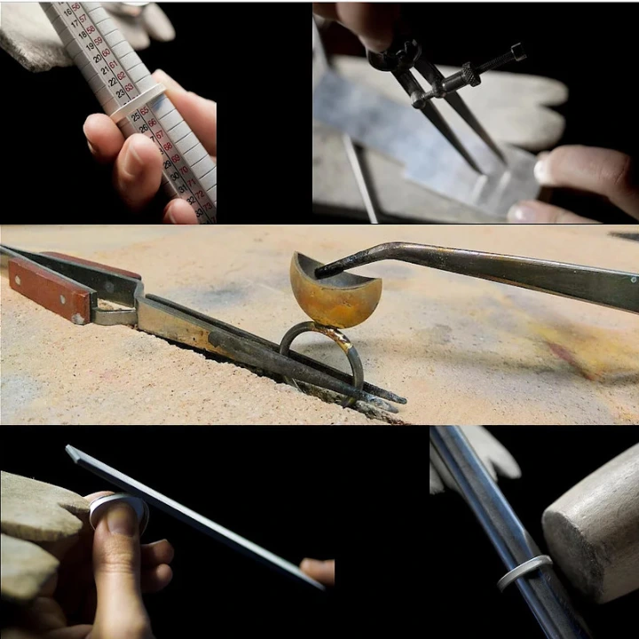 Main artisan découpant du métal avec un bocfil de bijoutier