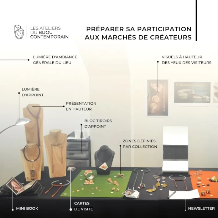 exemplification du contenu nécessaire sur une table de présentation pour un marché de créateur