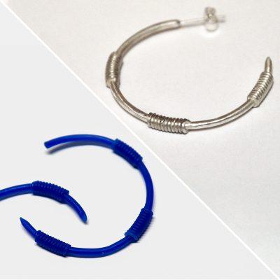 boucles d'oreilles créoles avant-après en fil de cire perdue et en argent 925