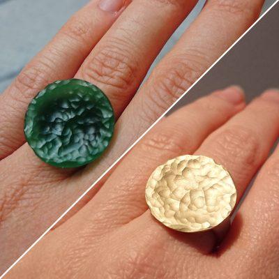 bague plateau ronde en avant-après en cire perdue fondue en laiton