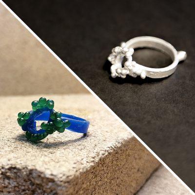bague prête à sertit avec granulation avant-après cire perdue et argent 925