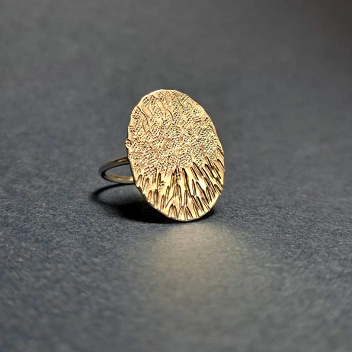 Création d'élève bague ovale texturée en métal argenté